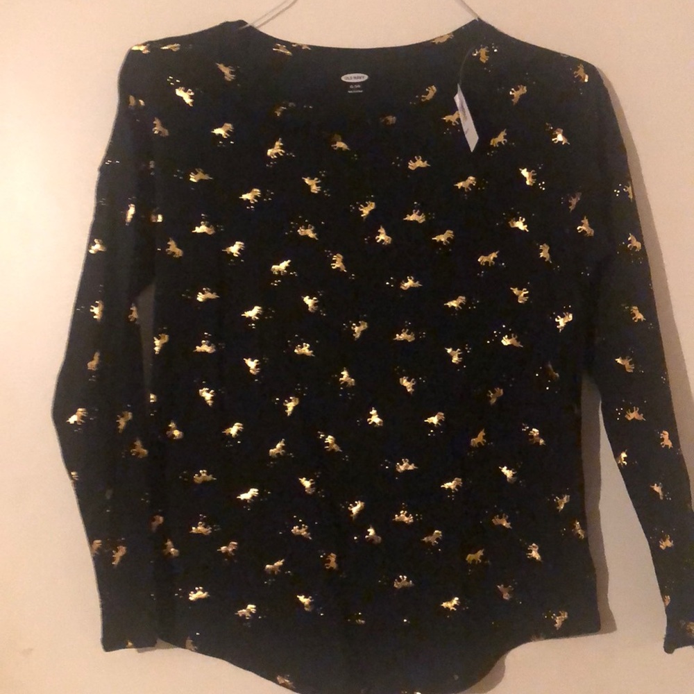 Girl’s Old Navy Black w Gold Unicorns Shirt